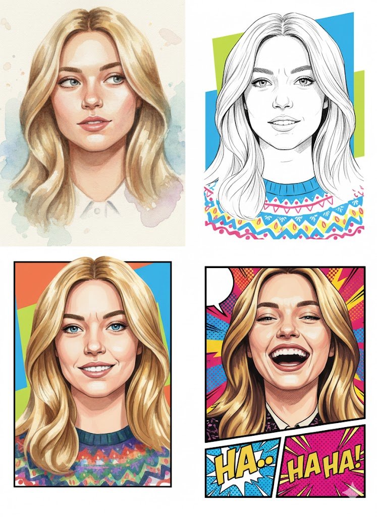 Please use the female user's reference photo to apply all of her facial features… (2)
