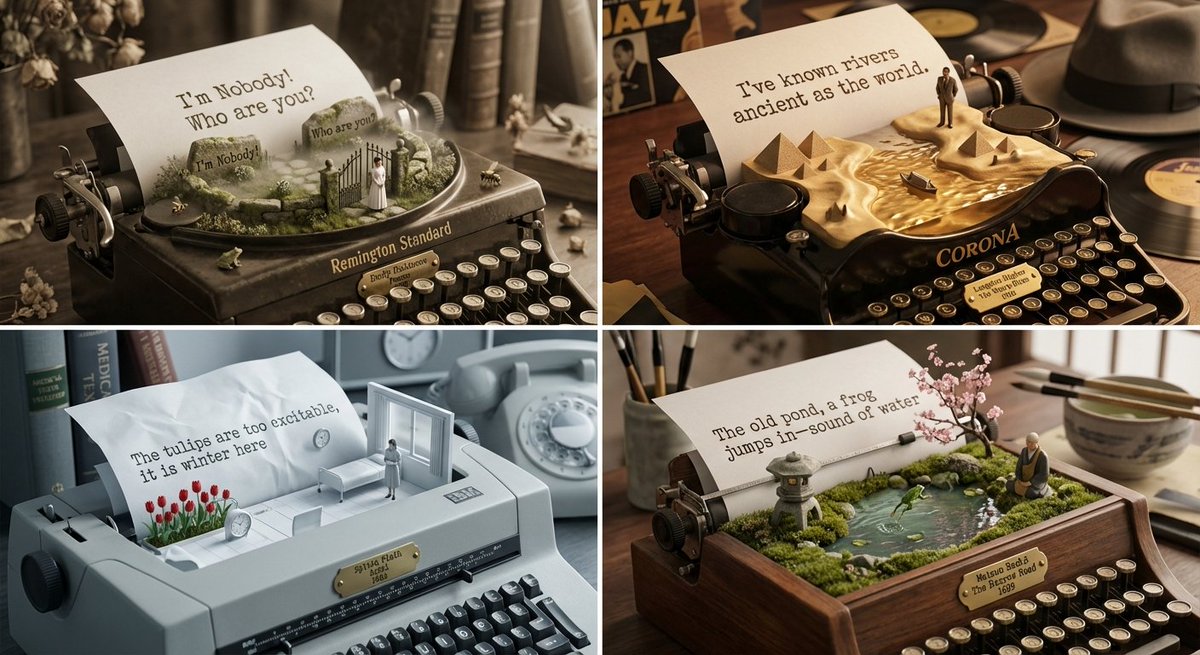 Role: Literary Curator & Typewriter Sculptor Input: [Poet or Poem, e.g., T.S. El…