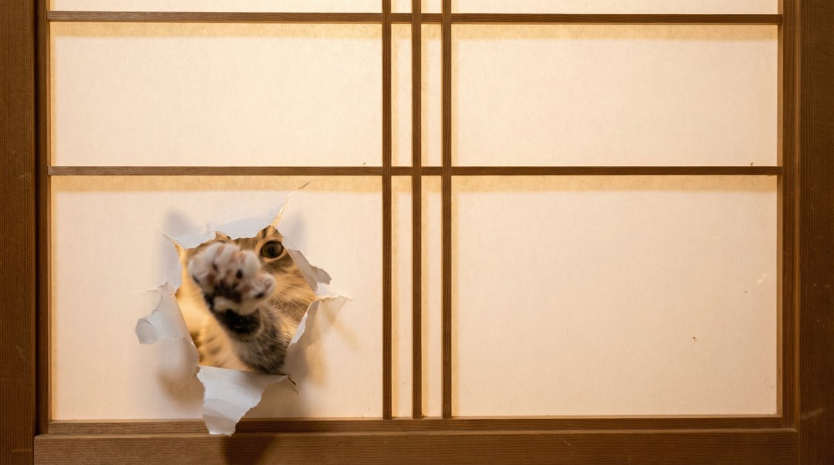 Cat and Shoji door–Nano Banana Pro–Prompt Share 85 Made in [Username: @Hailuo_AI…
