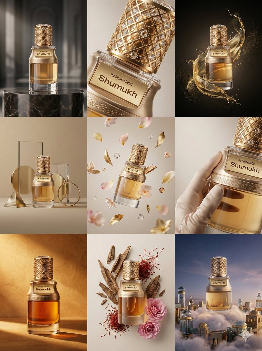 Create a 3×3 grid in 3:4 aspect ratio for a high-end commercial marketing campai…