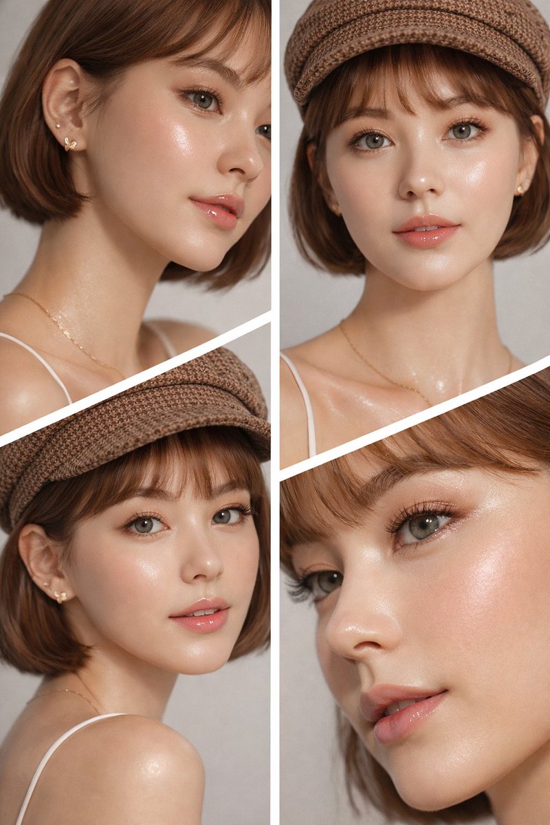{ "prompt_type": "beauty_editorial_collage", "layout": { "structure": "4-panel s… (2)