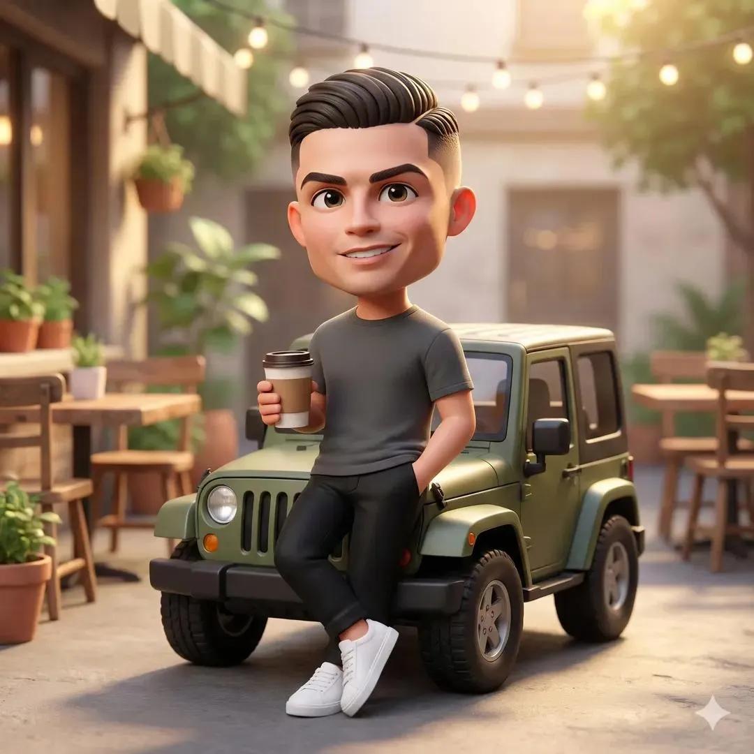 Ultra-detailed 3D chibi-style character with a big head and expressive eyes, cut…