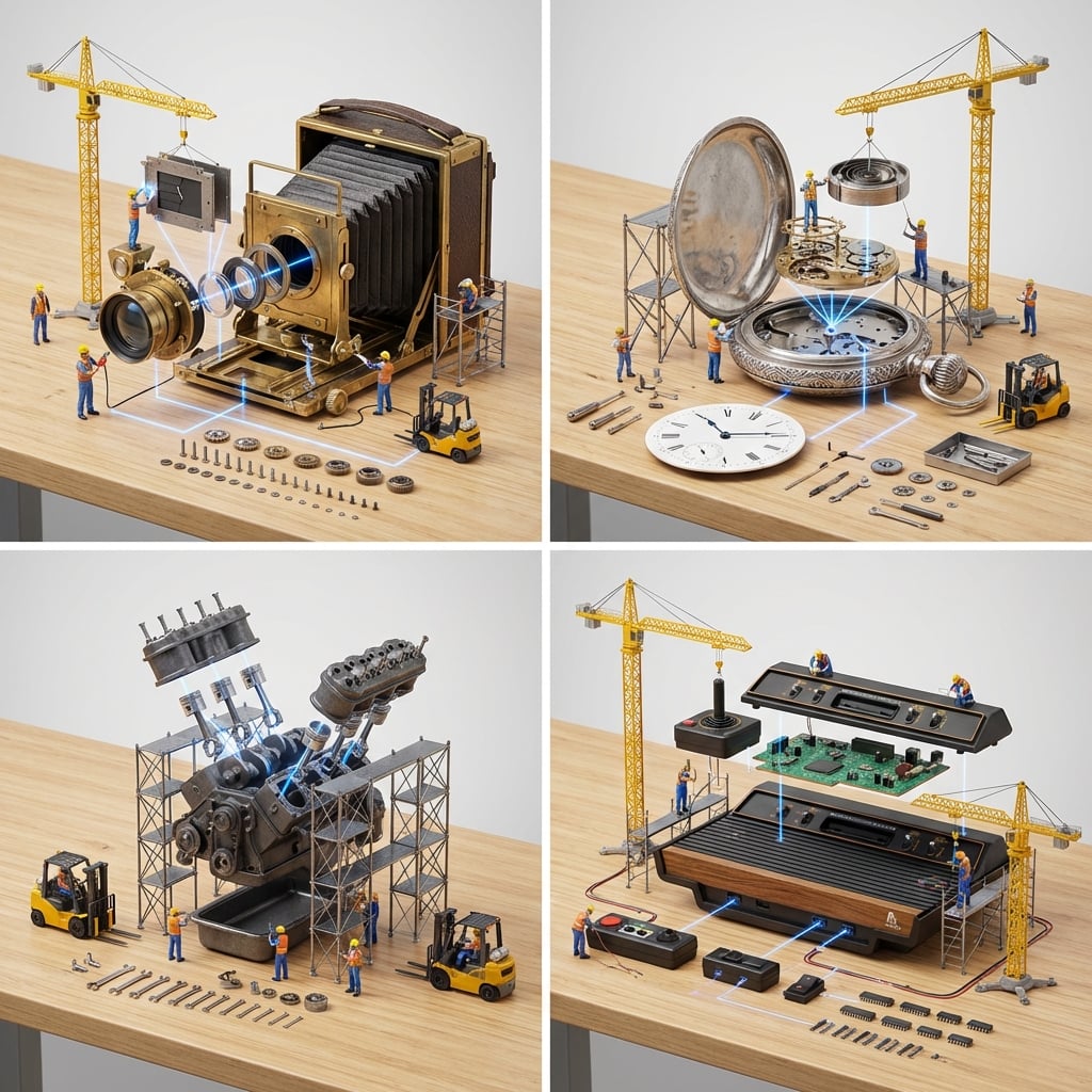 <instruction> Input A is a Mechanical Device or Gadget (e.g., Vintage Camera, Me…