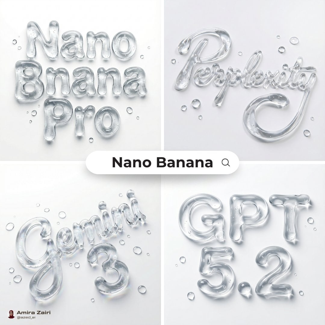 Abstract liquid typography spelling "text", thick transparent water-gel material…