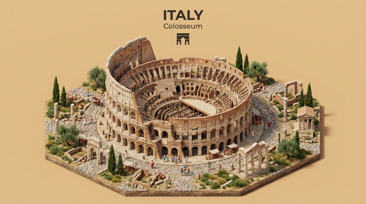 Create an isometric miniature 3D diorama representing the iconic architecture of…