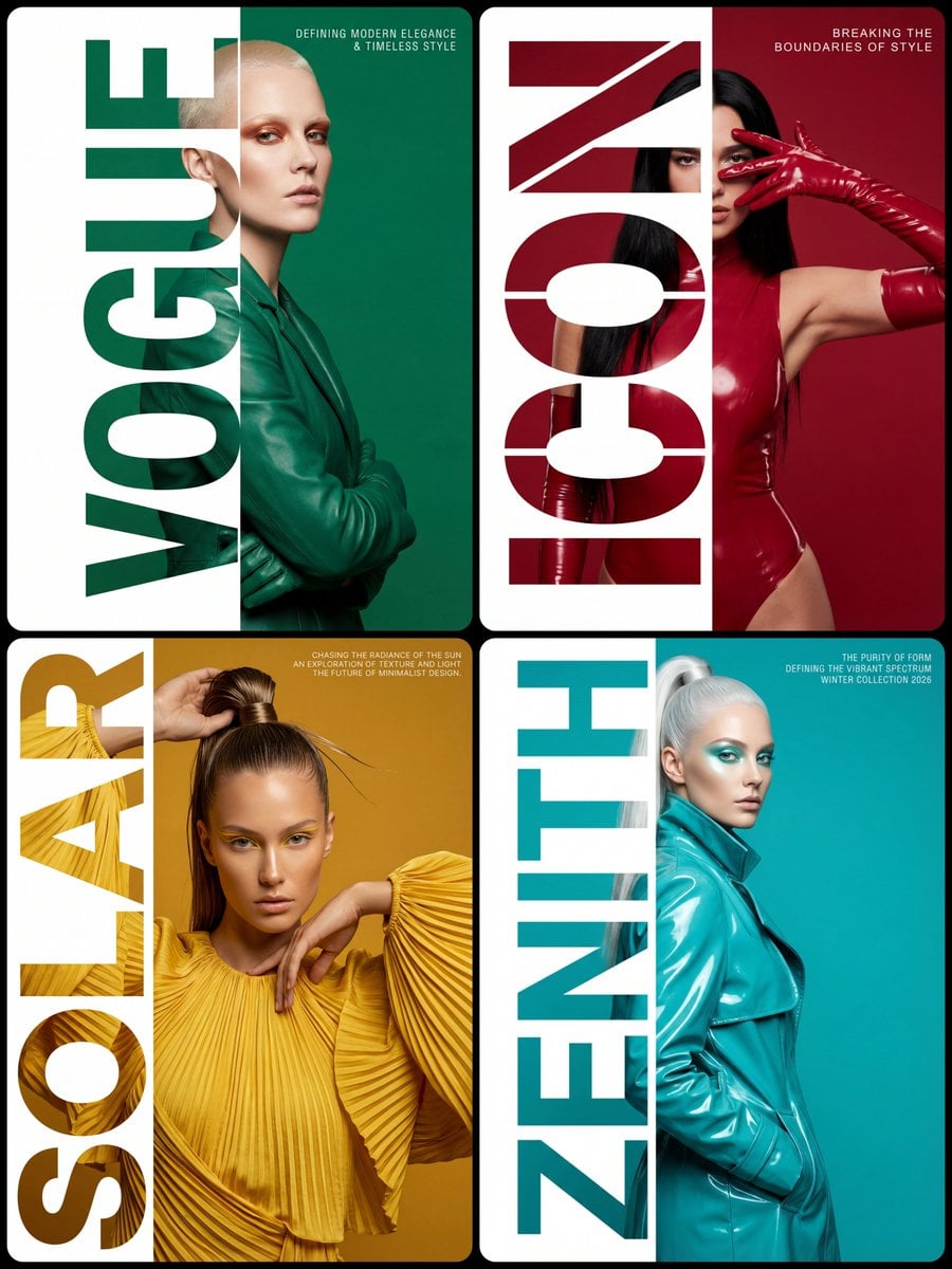 Style & Composition: High-fashion editorial typography poster with a strict 1:2 …