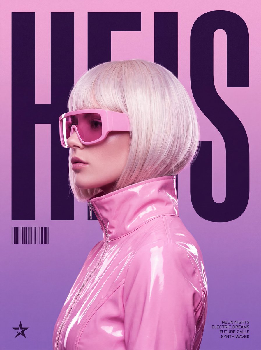 A stylized, retro-futuristic music poster in a synthwave aesthetic. The central … (2)