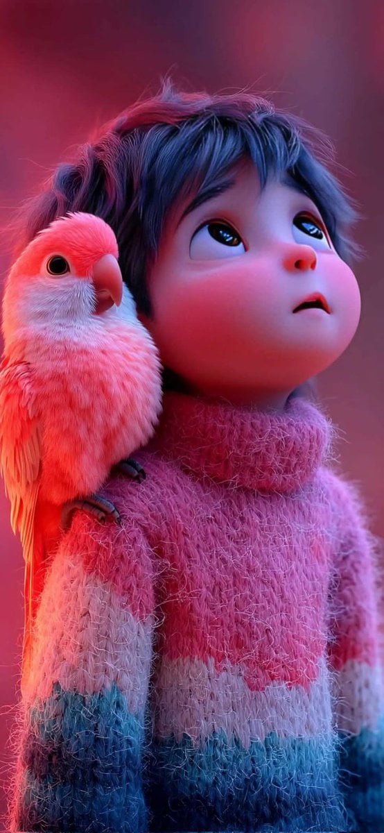 Cute stylized 3D animated boy with messy fluffy blue hair and big expressive eye… (2)