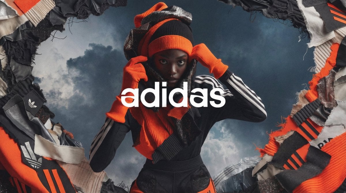 [BRAND]. A high fashion campaign poster. A model with a strong expressive face a…