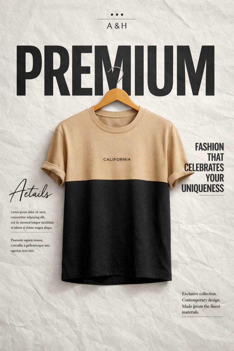 Create a high-end minimalist fashion advertisement poster. Background: light gre…