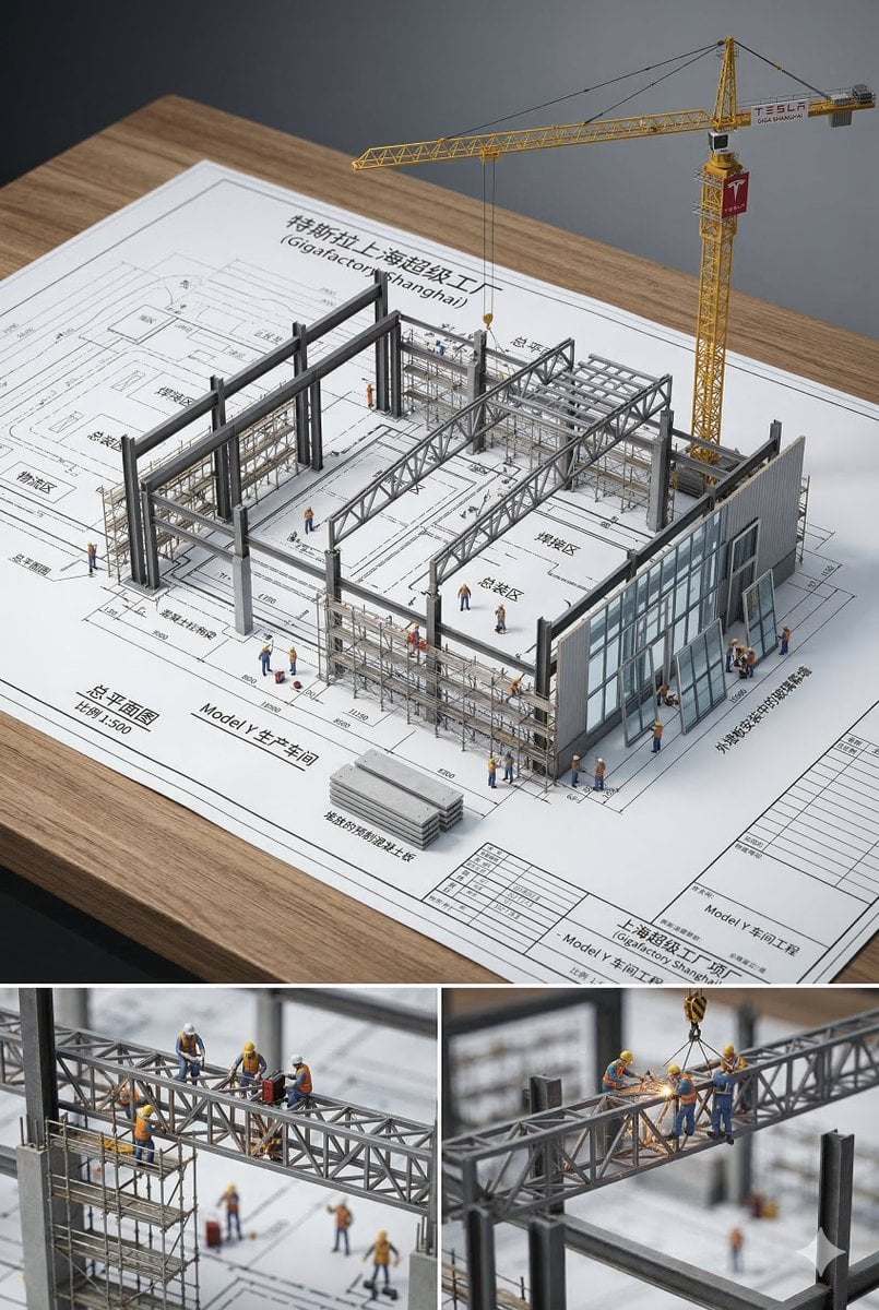 An architectural blueprint of {BUILDING_NAME} placed on a {SURFACE}, with a phot…