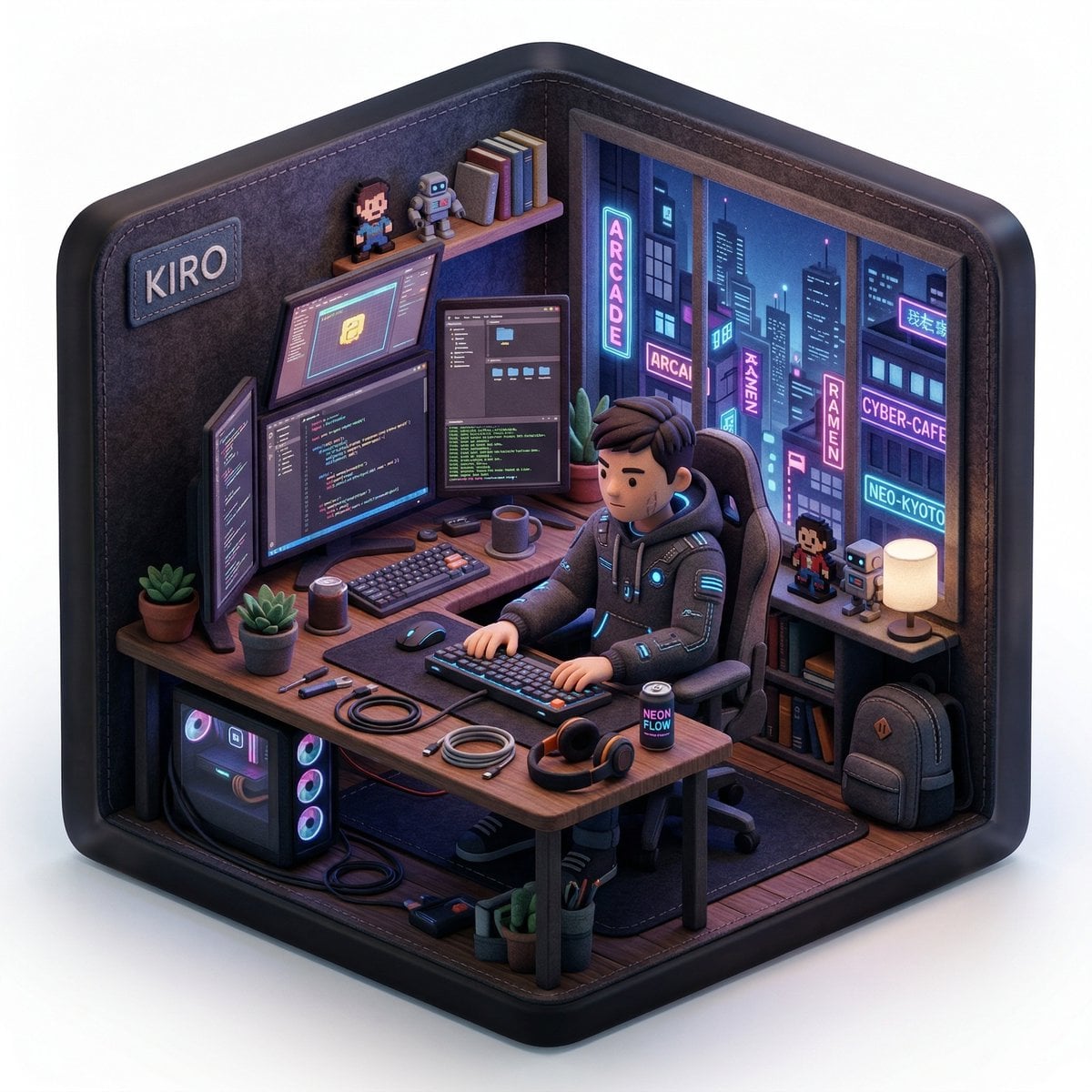 Create a 3D isometric diorama illustration of an original character named [CHARA… (2)