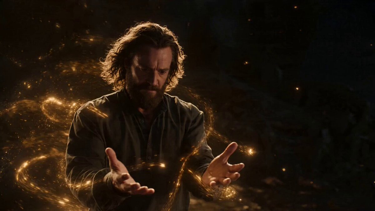 A male character creates a glowing crystal core and sends it to a female charact…