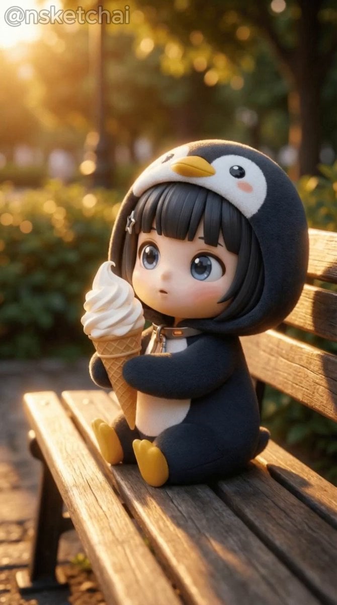 { "character": { "description": "A tiny chibi anime girl with a short black bob …
