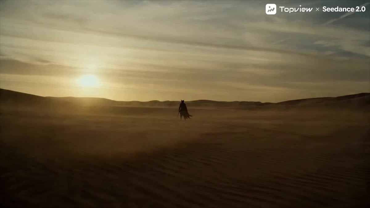 15-second Original Desert Martial Arts Short Film: A black cat warrior in light …