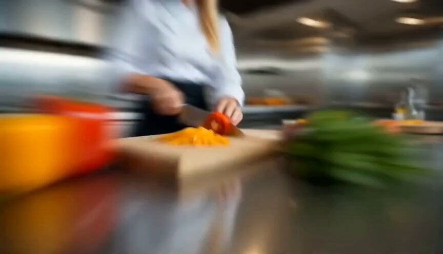 Ultra cinematic high-energy food commercial, fast-paced luxury kitchen, warm sun…