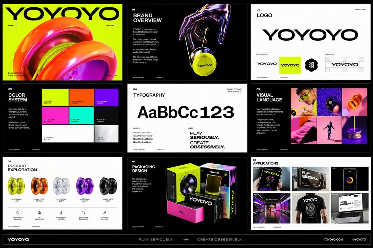 Create a polished multi-page (multiple images) brand kit for a company called [Y…