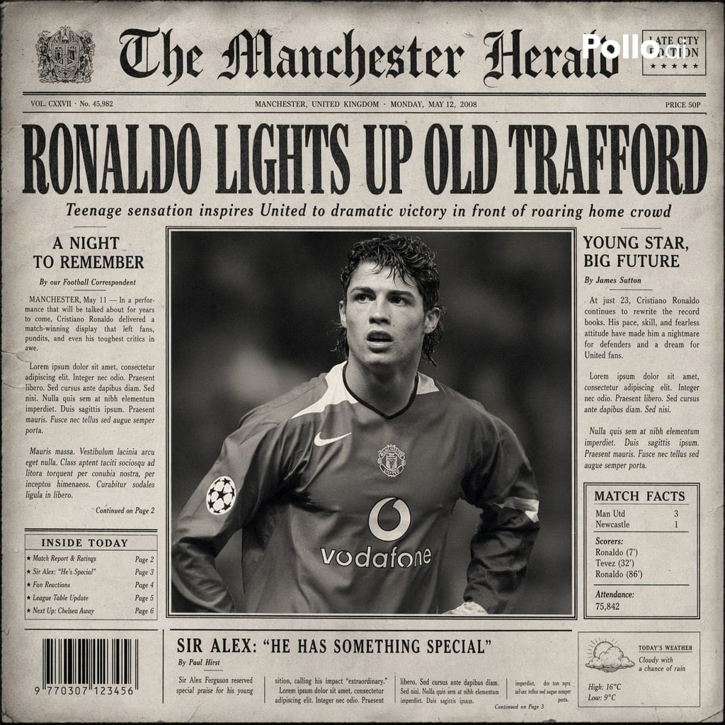 Create the most realistic front page design of a vintage newspaper featuring the… (2)