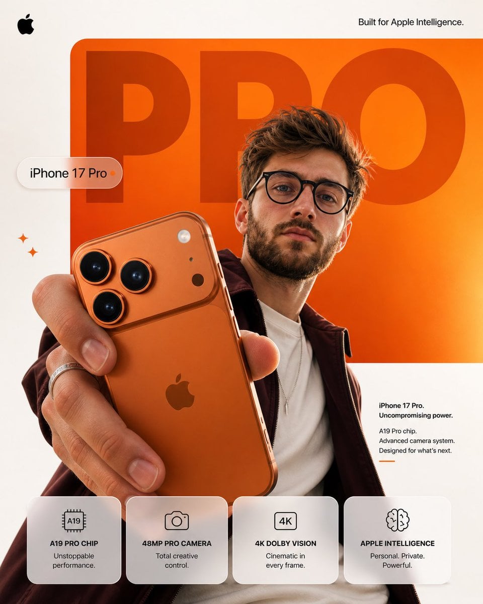 Create a premium Apple-style smartphone advertisement poster in 4:5 vertical for…