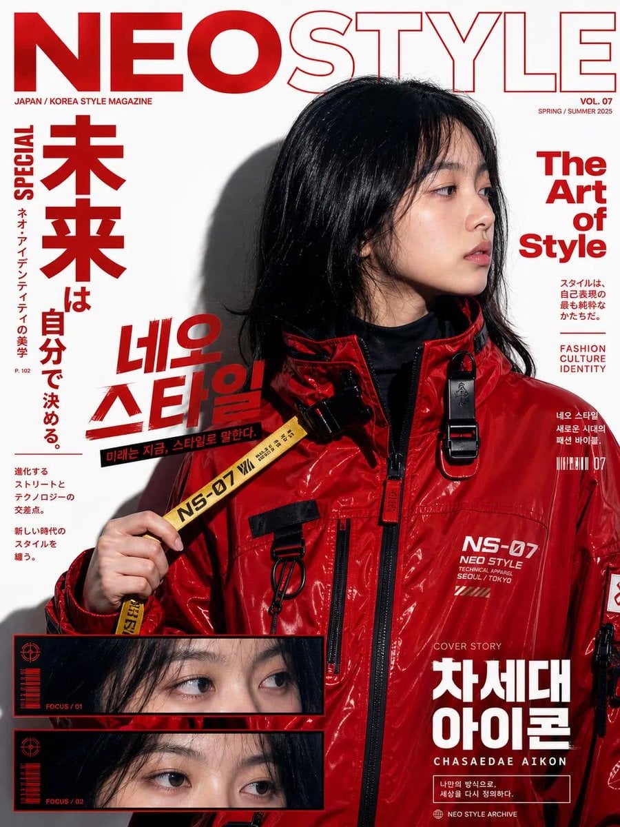 Create a bold Y2K pop-street editorial collage featuring a young person as the c…