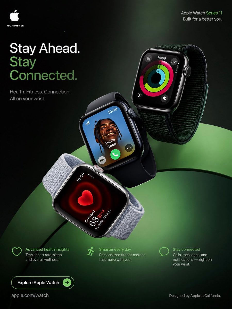Ultra-premium 4:5 vertical luxury campaign poster for Apple Watch Series 11, 8K …
