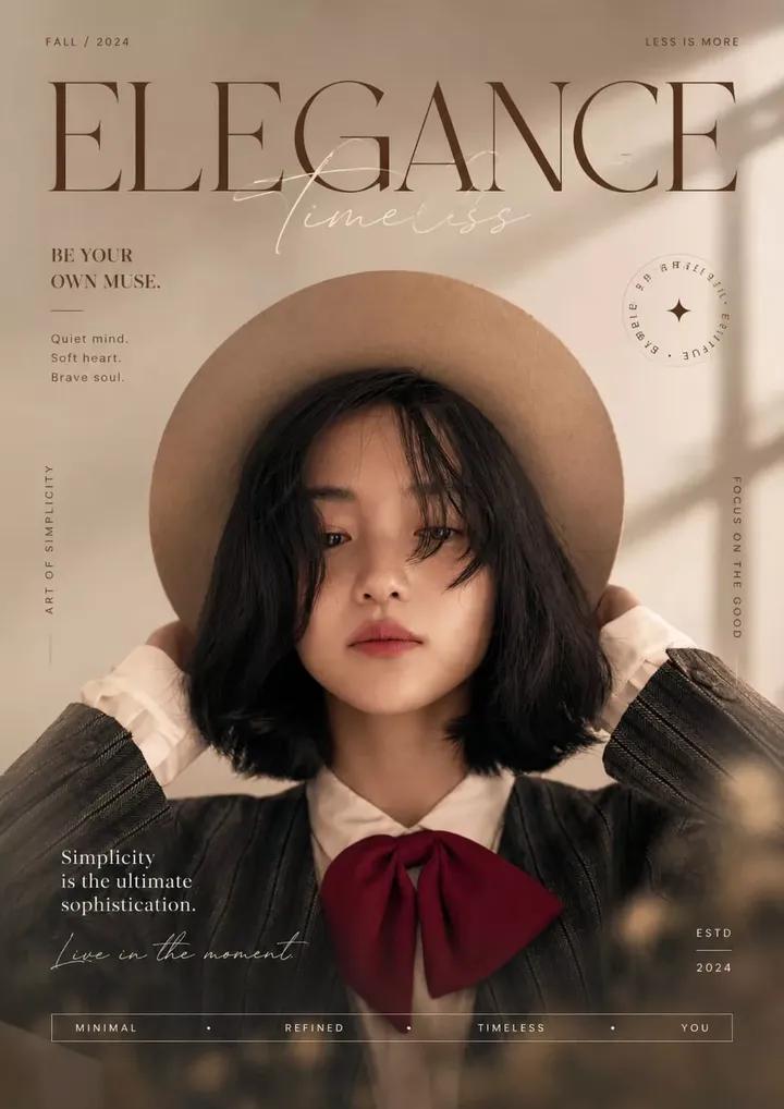 Ultra-realistic soft aesthetic fashion magazine cover portrait of a young East A…