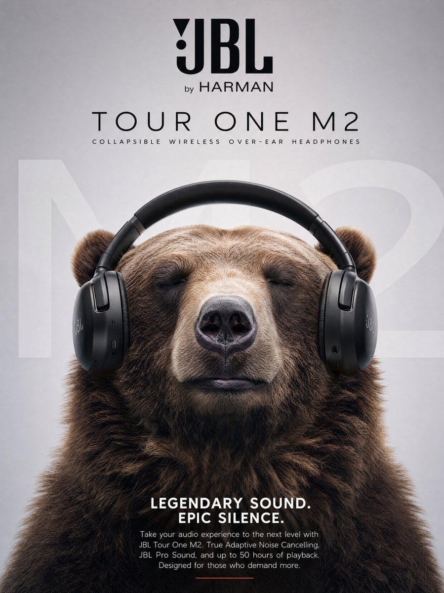 Ultra realistic commercial poster of a massive brown grizzly bear peacefully enj…