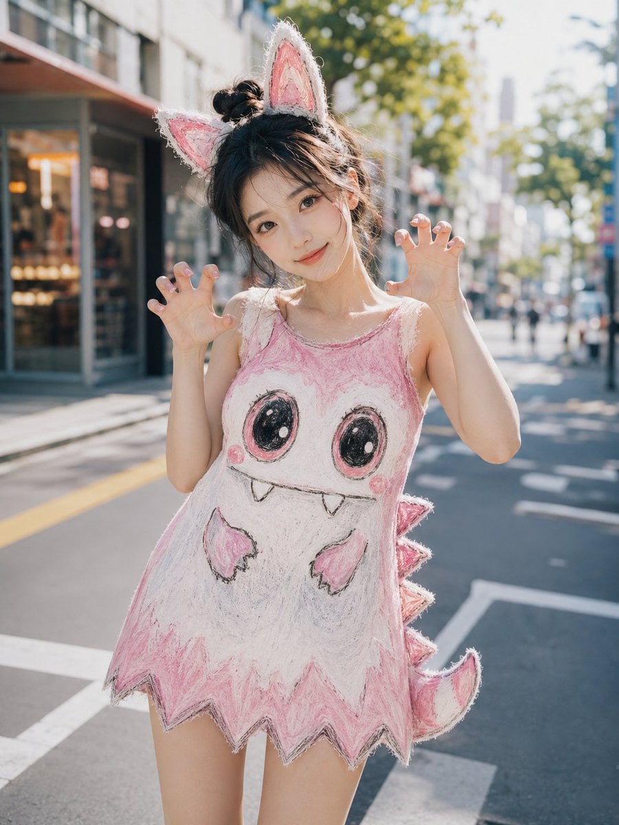 生成一张 3:4 竖版写实摄影质感的创意时尚女性写真。 画面中是一位 20–26 岁的年轻成年东方女性,具有明确东方女性特征,五官真实协调,皮肤清透自然,妆容干…