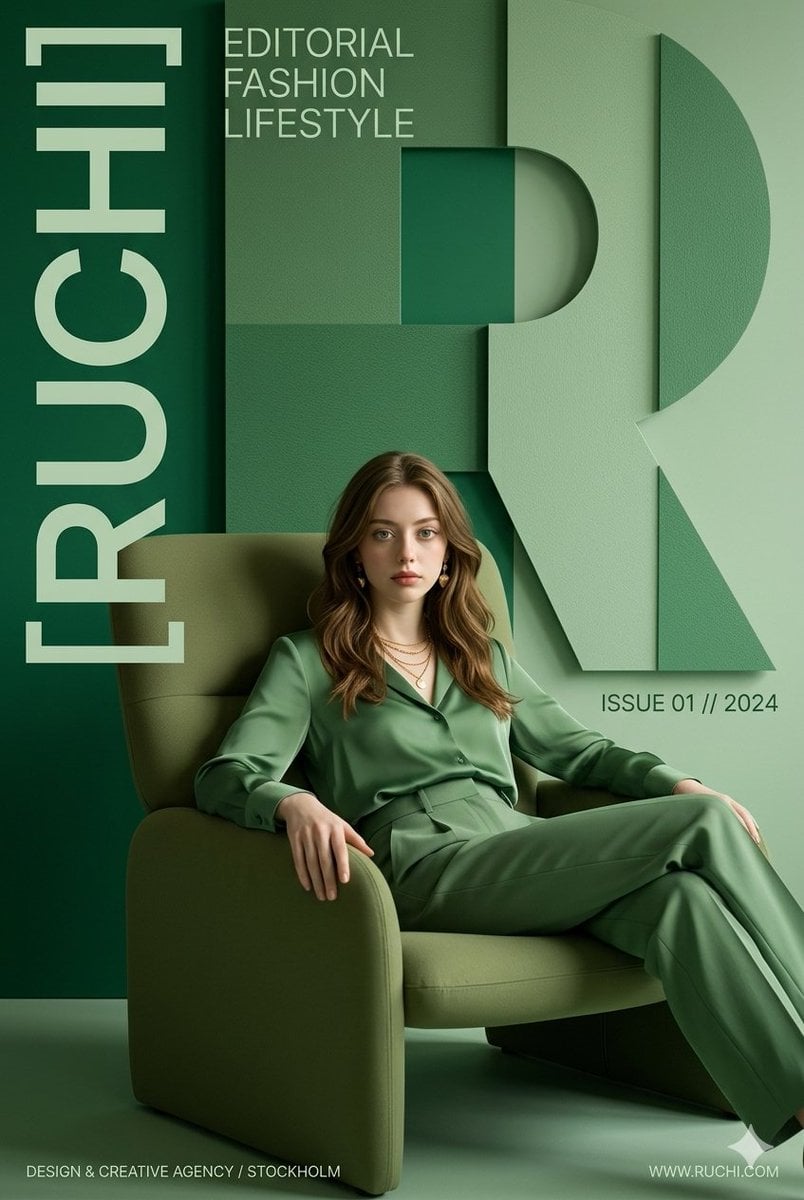 Create a premium modern editorial branding poster for [RUCHI]. TOPIC: [EDITORIAL…