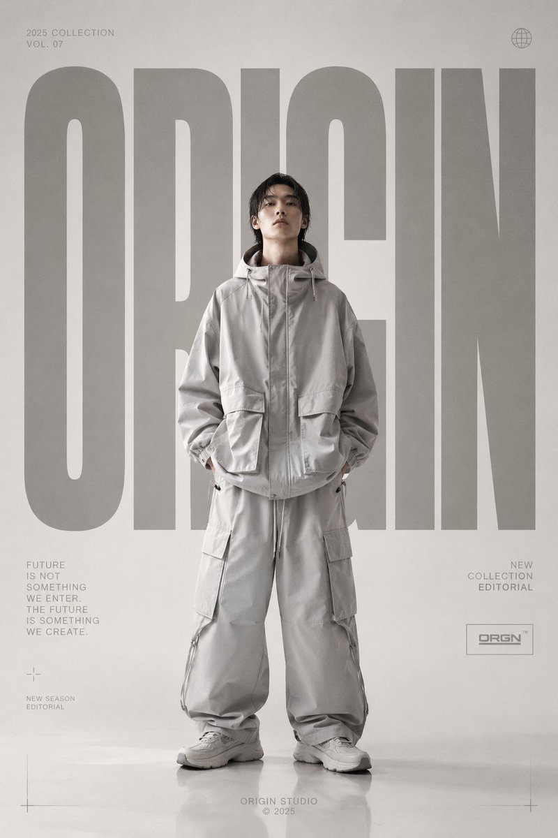 Premium high-fashion editorial poster for [Brand Name], full-body fashion model …