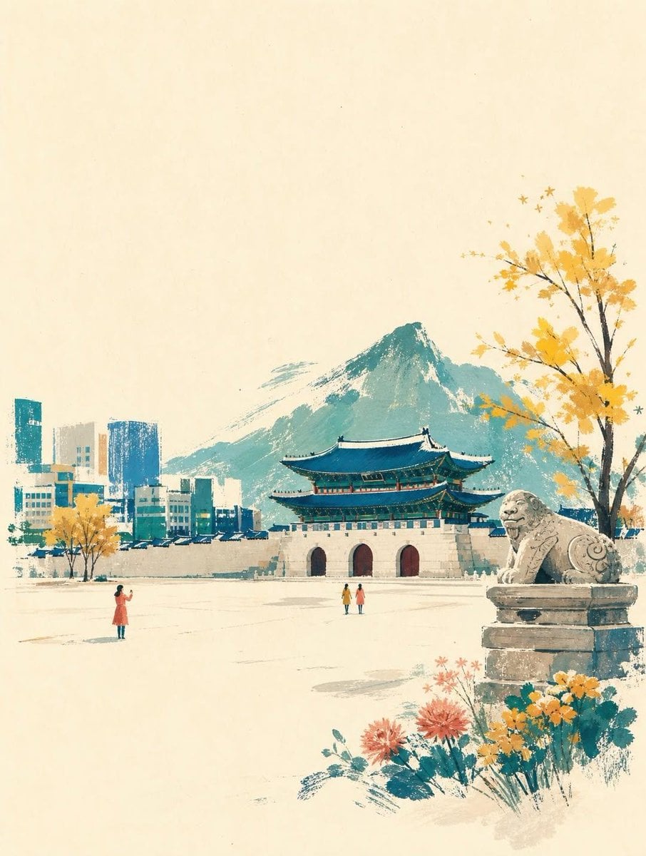 A wide horizontal landscape hand-painted illustration of [Landmark Name] in [Cit…