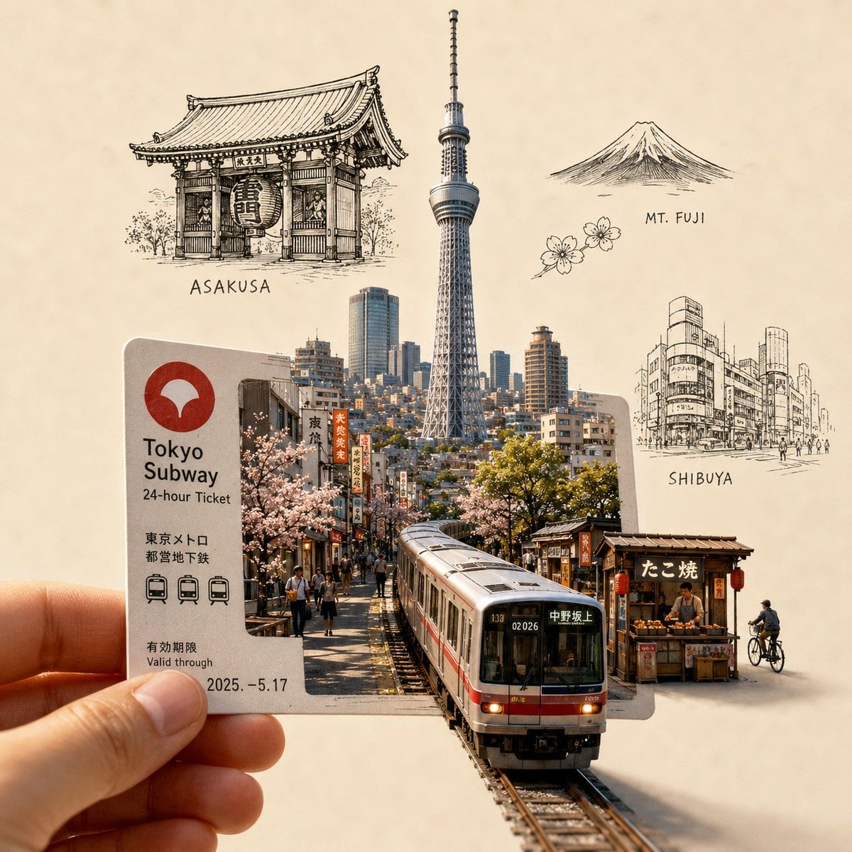 Create a highly detailed, premium travel-art illustration featuring a hand holdi…