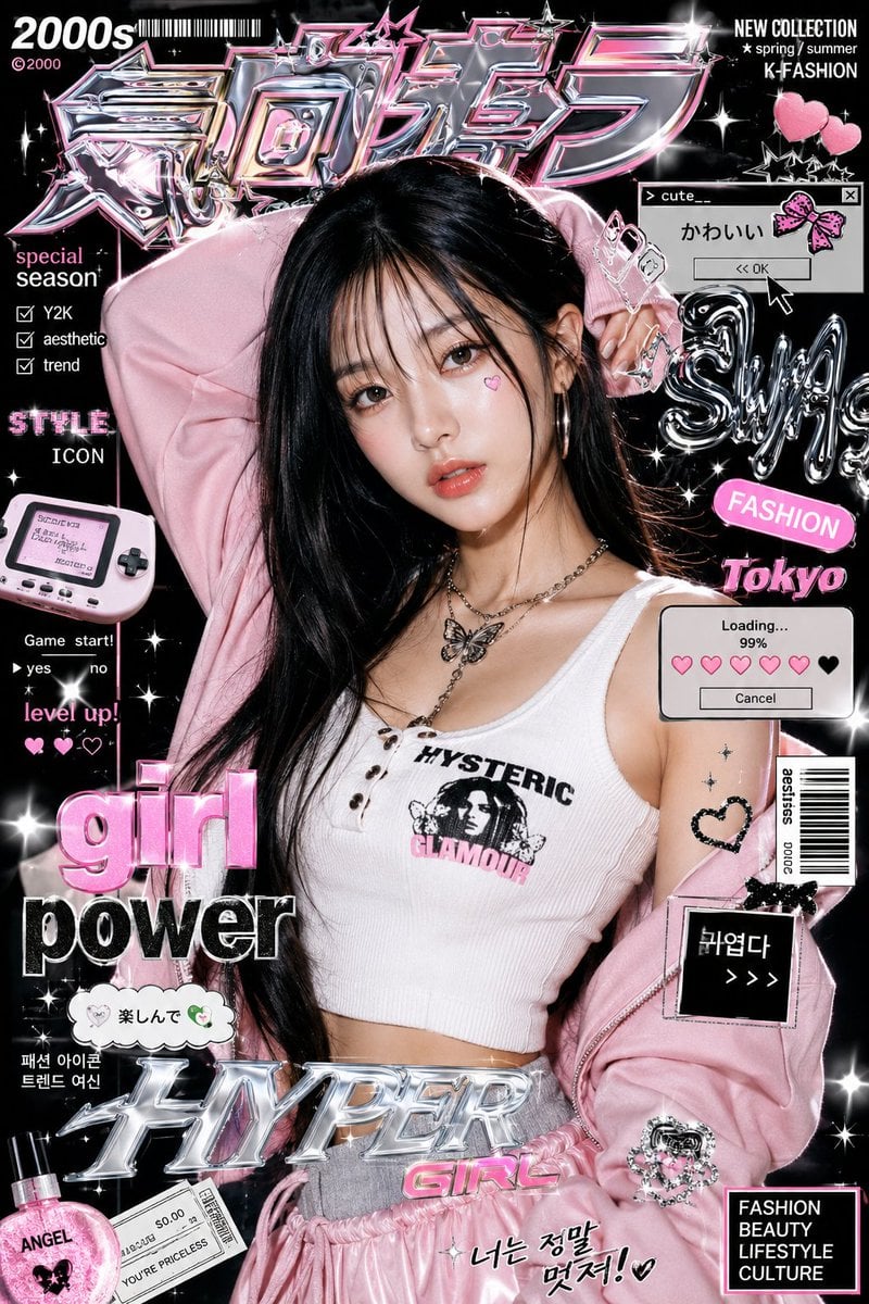Ultra-stylized luxury fashion editorial poster featuring a confident young Asian… (2)