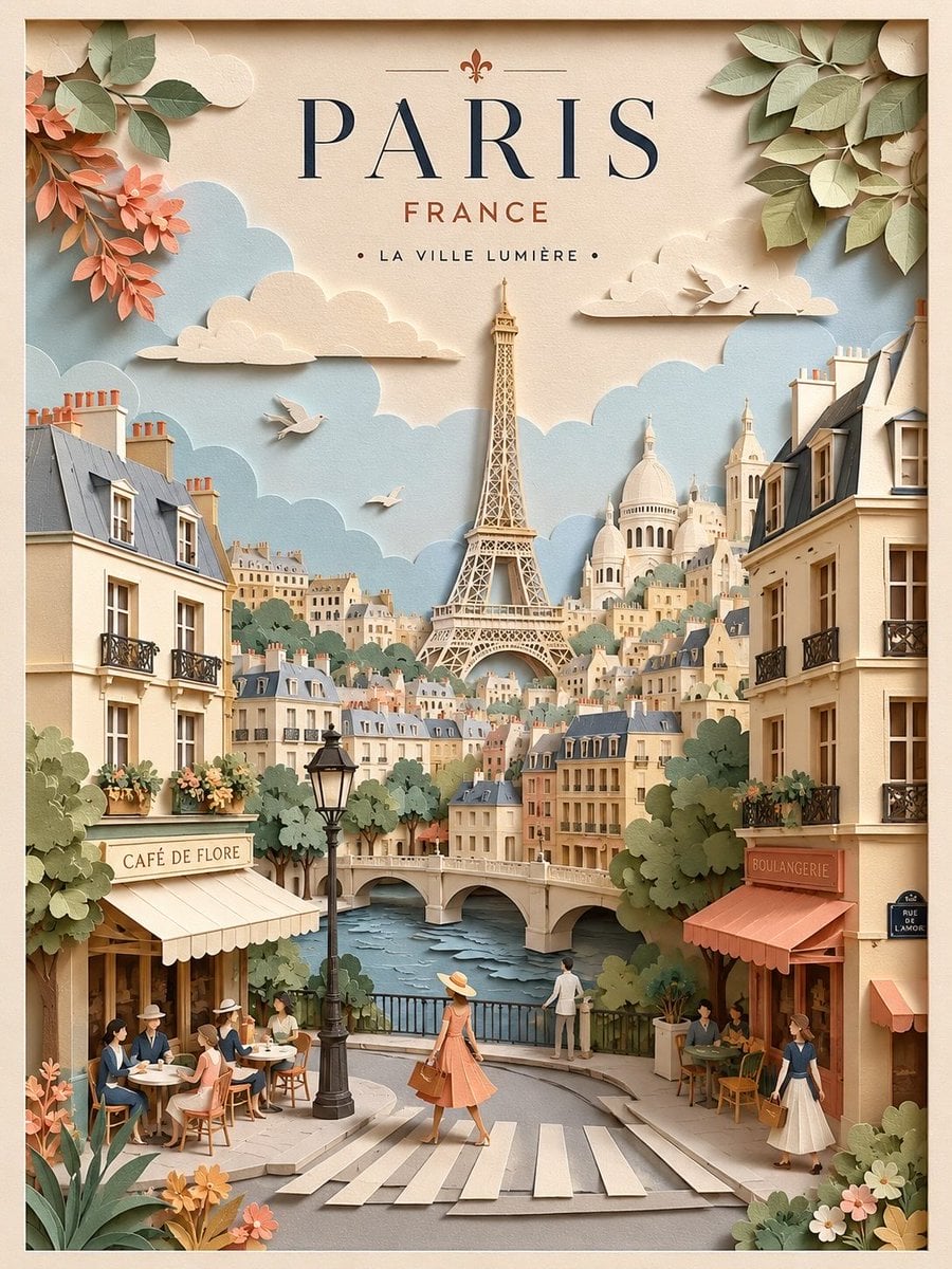 Create a highly detailed vertical travel poster in an elegant 3D layered paper-c… (2)