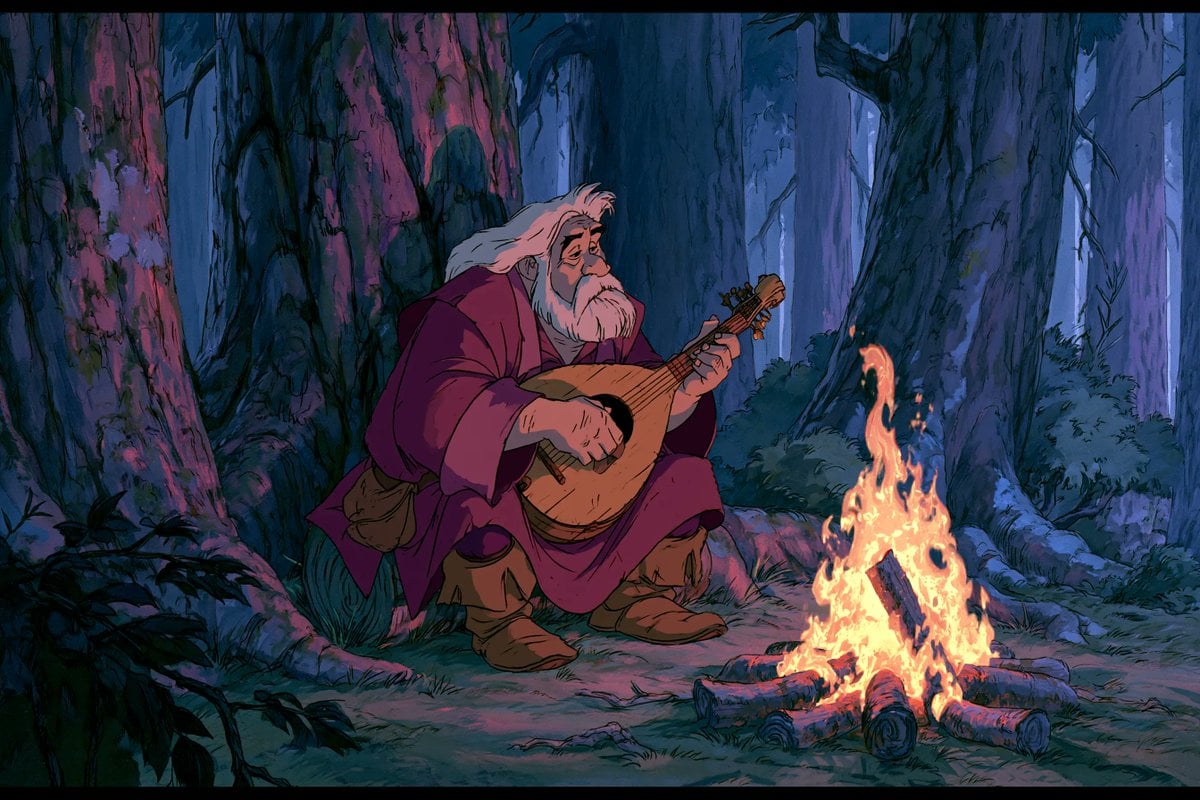 1980s American fantasy animation style, a [subject] holding a [object], in a [en…