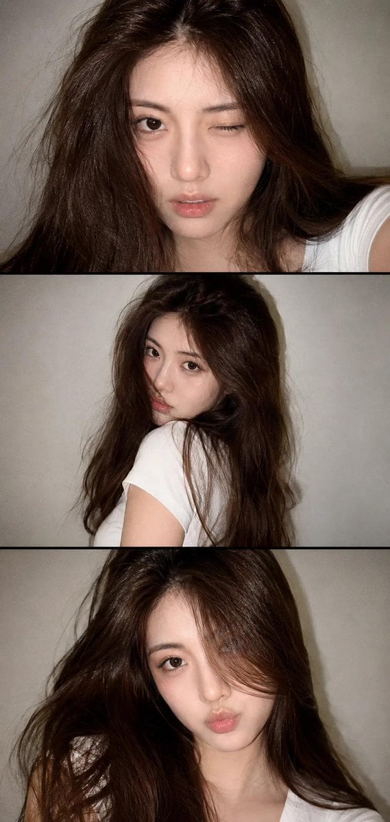 A vertical collage of three YZK photos. Using the uploaded selfie as the ONLY an…