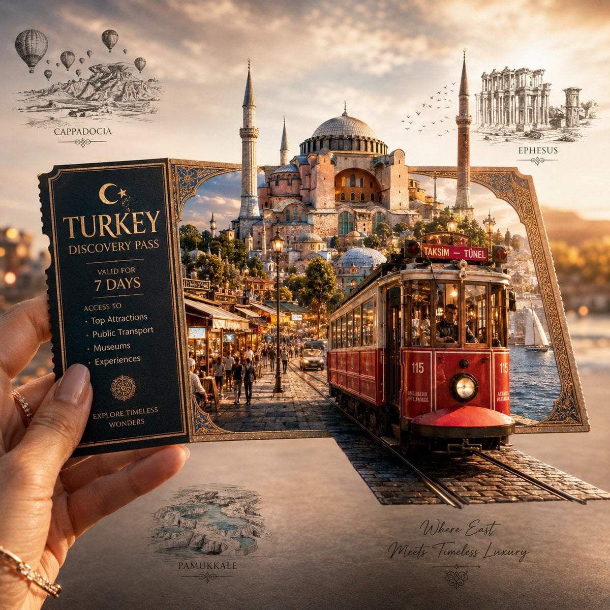 Create a highly detailed, premium travel-art illustration featuring a hand holdi… (4)