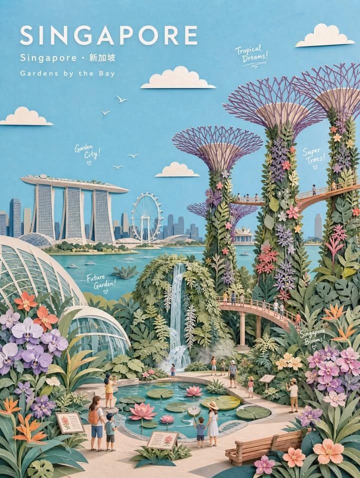 PASTEL PAPER-COLLAGE BOTANICAL GARDEN TRAVEL POSTER Create a museum-quality hand… (3)