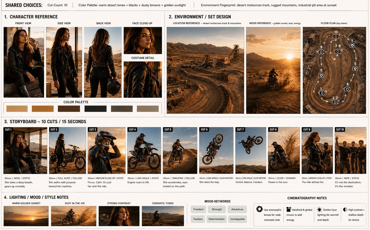 Storyboard sequence, 10 cinematic frames: A stylish young woman relaxes in a mod…