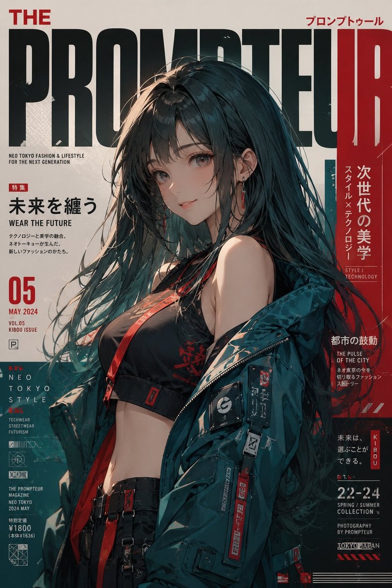 Ultra-premium Neo Tokyo fashion magazine cover, editorial anime realism, 8K, 2:3…