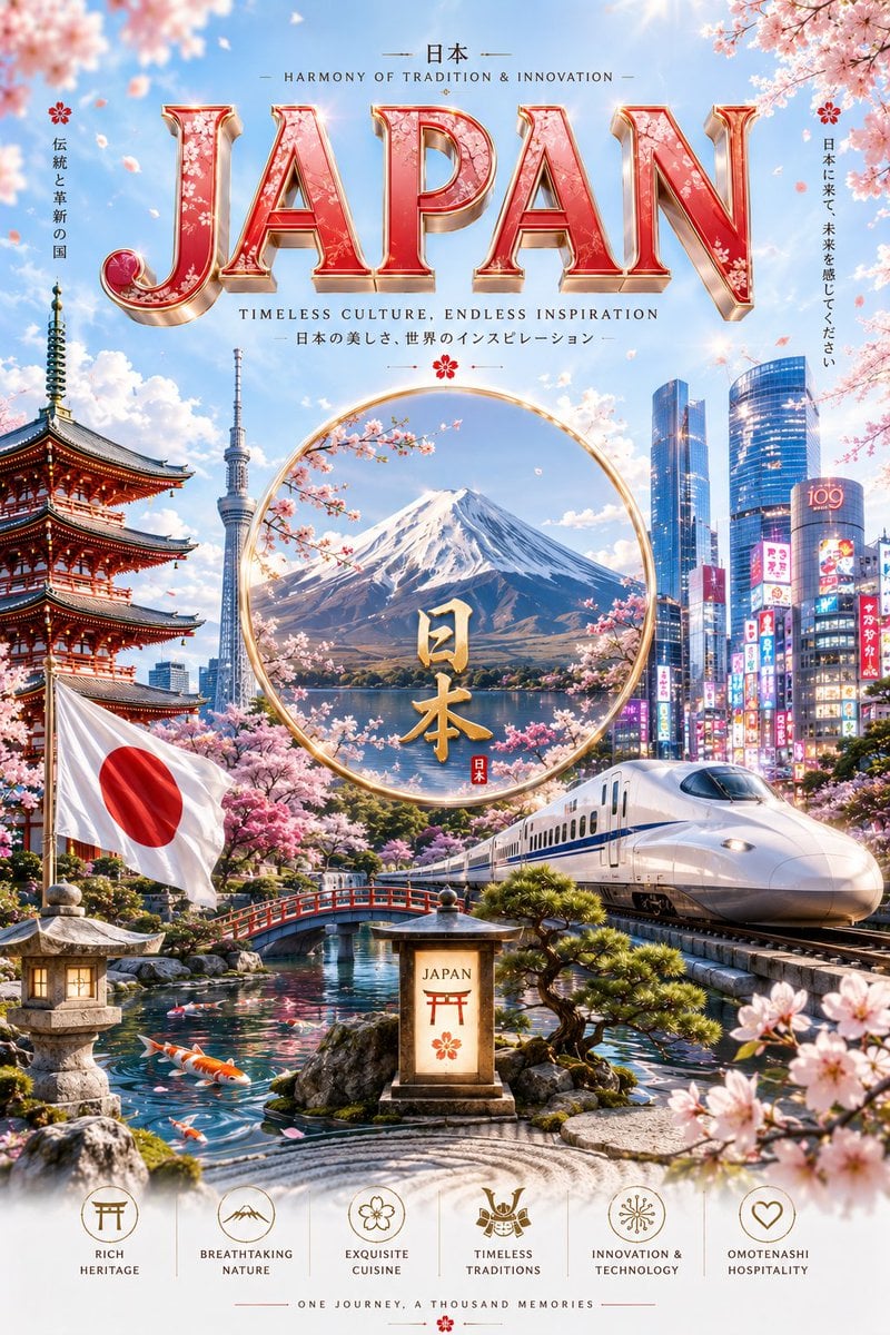 Ultra-premium cinematic 3D travel poster for [Country], [Country Name: bright lu…