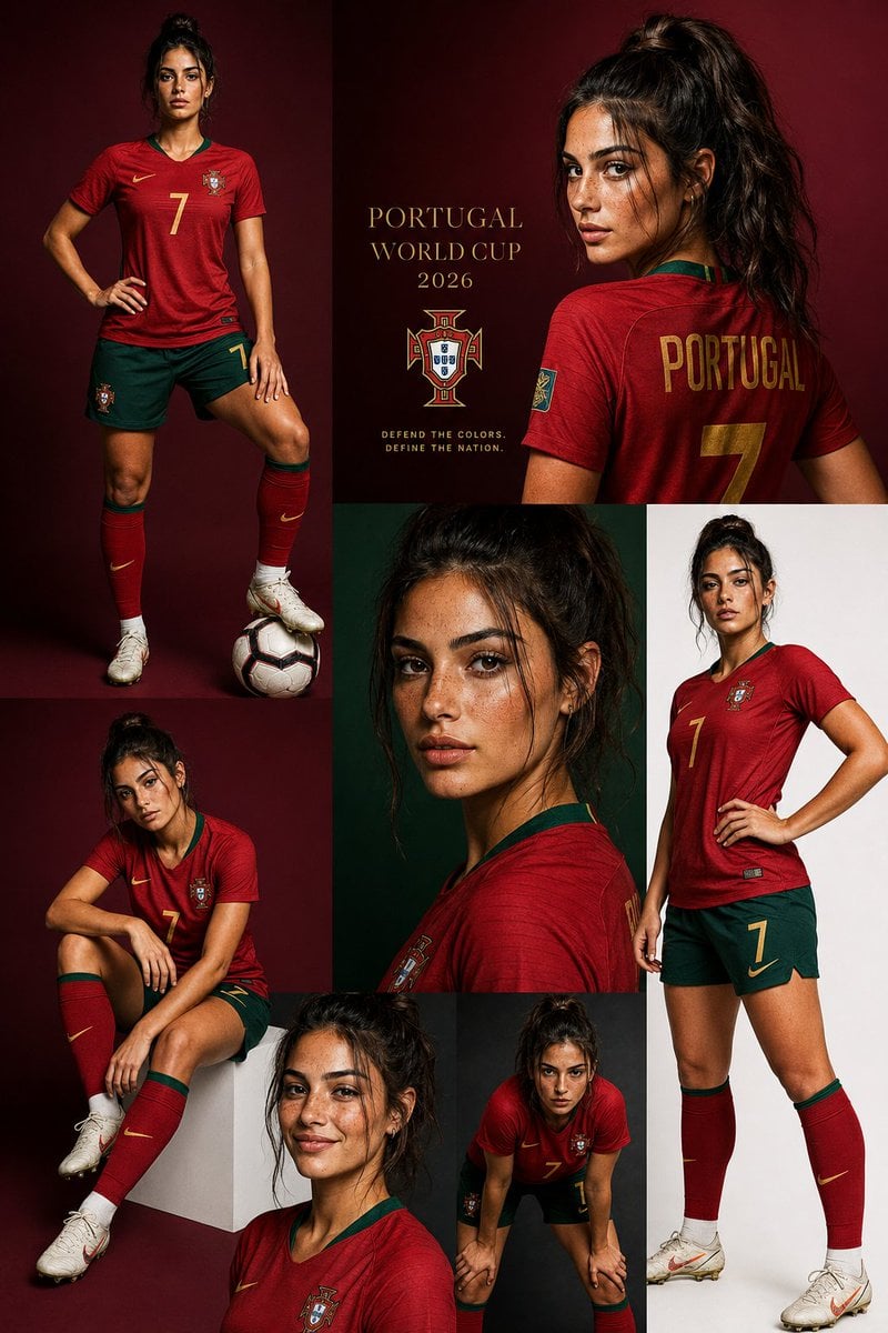 Create a luxury sports fashion collage editorial featuring a stylish young Portu…