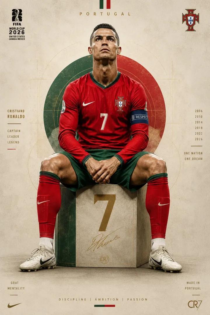 Ultra-detailed football portrait poster of a legendary Portuguese footballer sit…