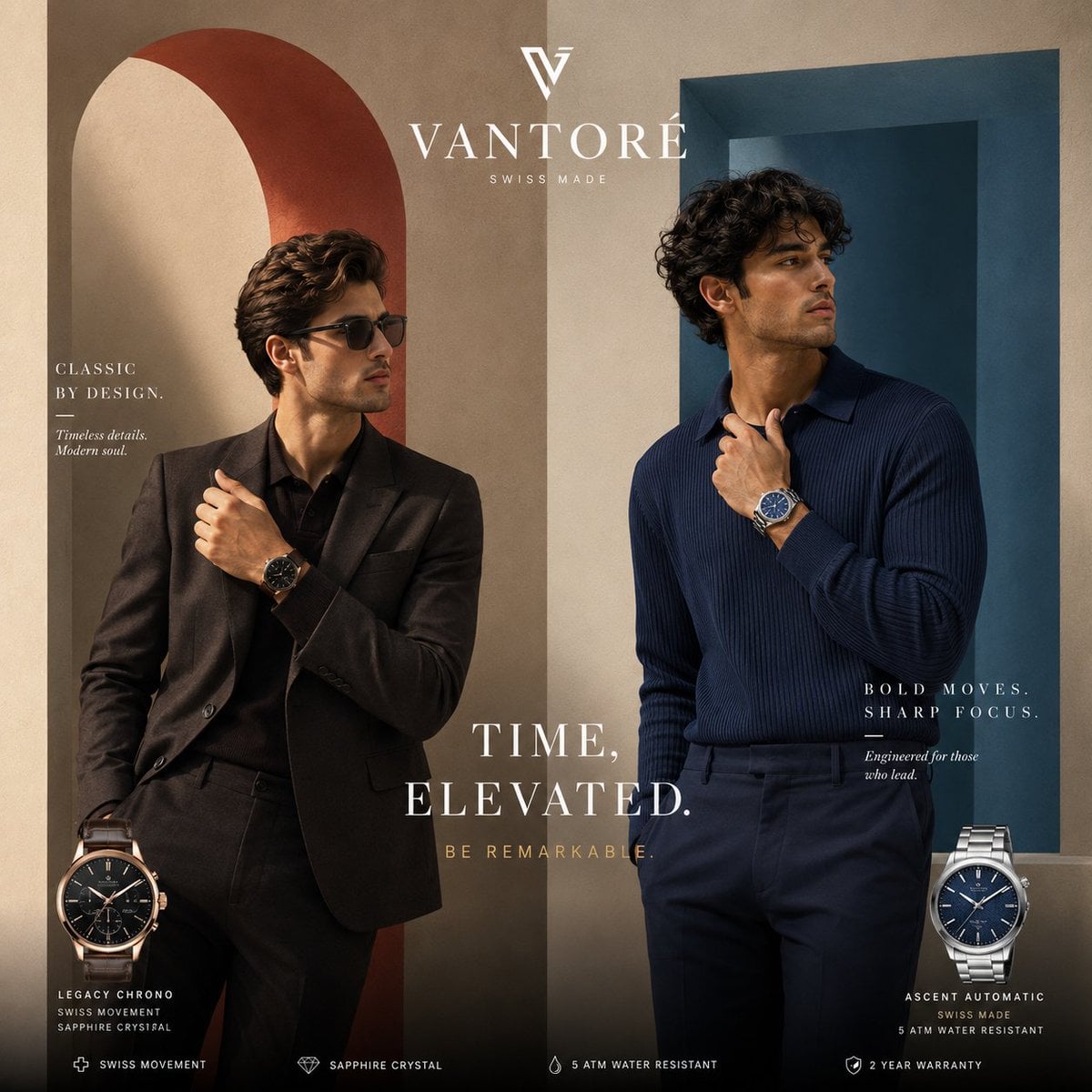 Use reference image for overall composition, luxury editorial layout, clean arch…