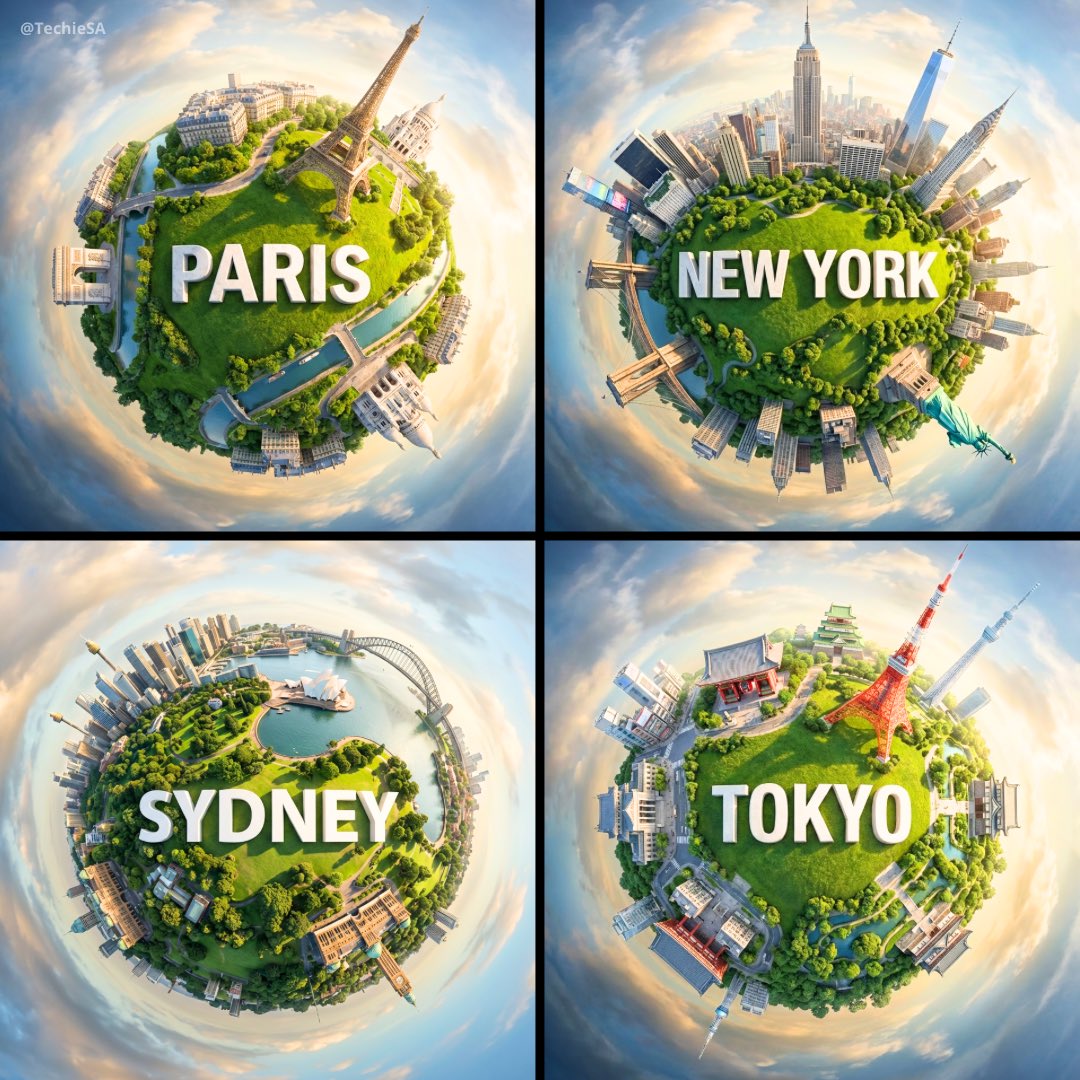 NANO BANANA PRO's City Planet؛ عکس ساخته‌شده با هوش مصنوعی و پرامپت فارسی در Axeto