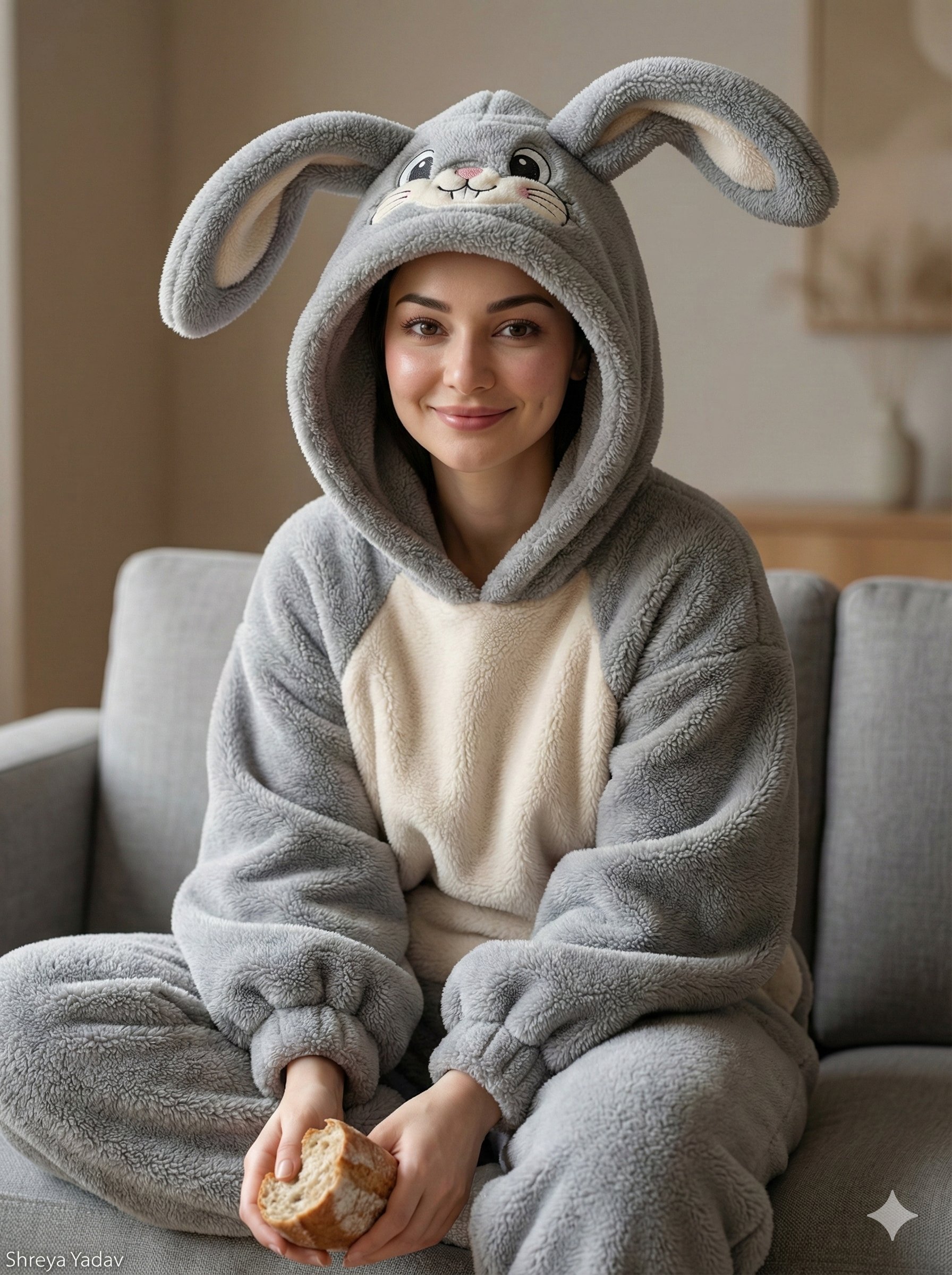 Realistic Portrait in Bunny Onesie؛ عکس ساخته‌شده با هوش مصنوعی و پرامپت فارسی در Axeto