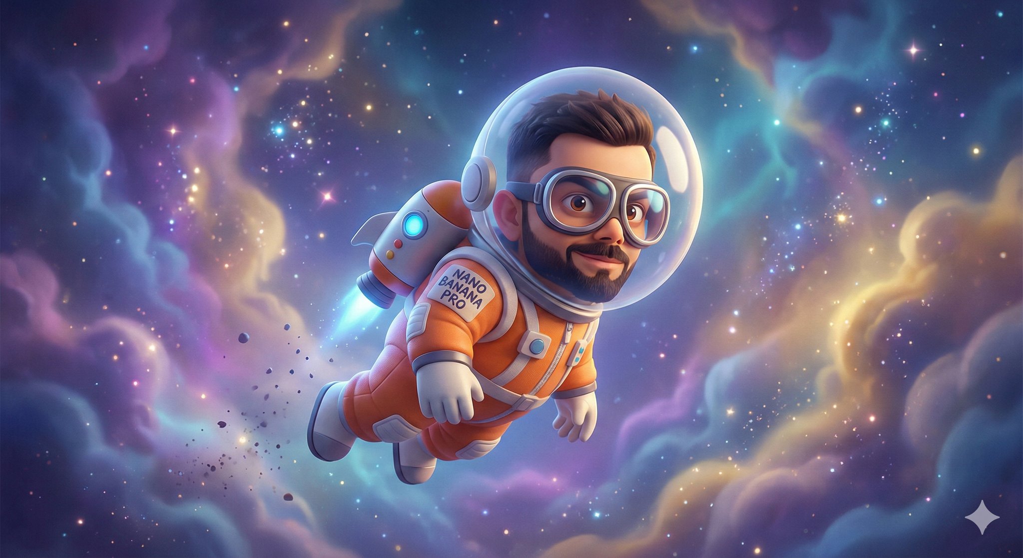 Floating in the Nebula with Essential Nano Banana Pro Gear (1)؛ عکس ساخته‌شده با هوش مصنوعی و پرامپت فارسی در Axeto