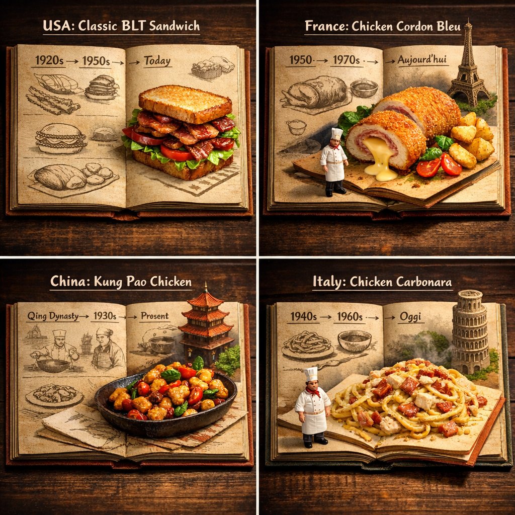 Culinary Atlas Grid: 4 Cultural Variations of the Ingredients (2)؛ عکس ساخته‌شده با هوش مصنوعی و پرامپت فارسی در Axeto