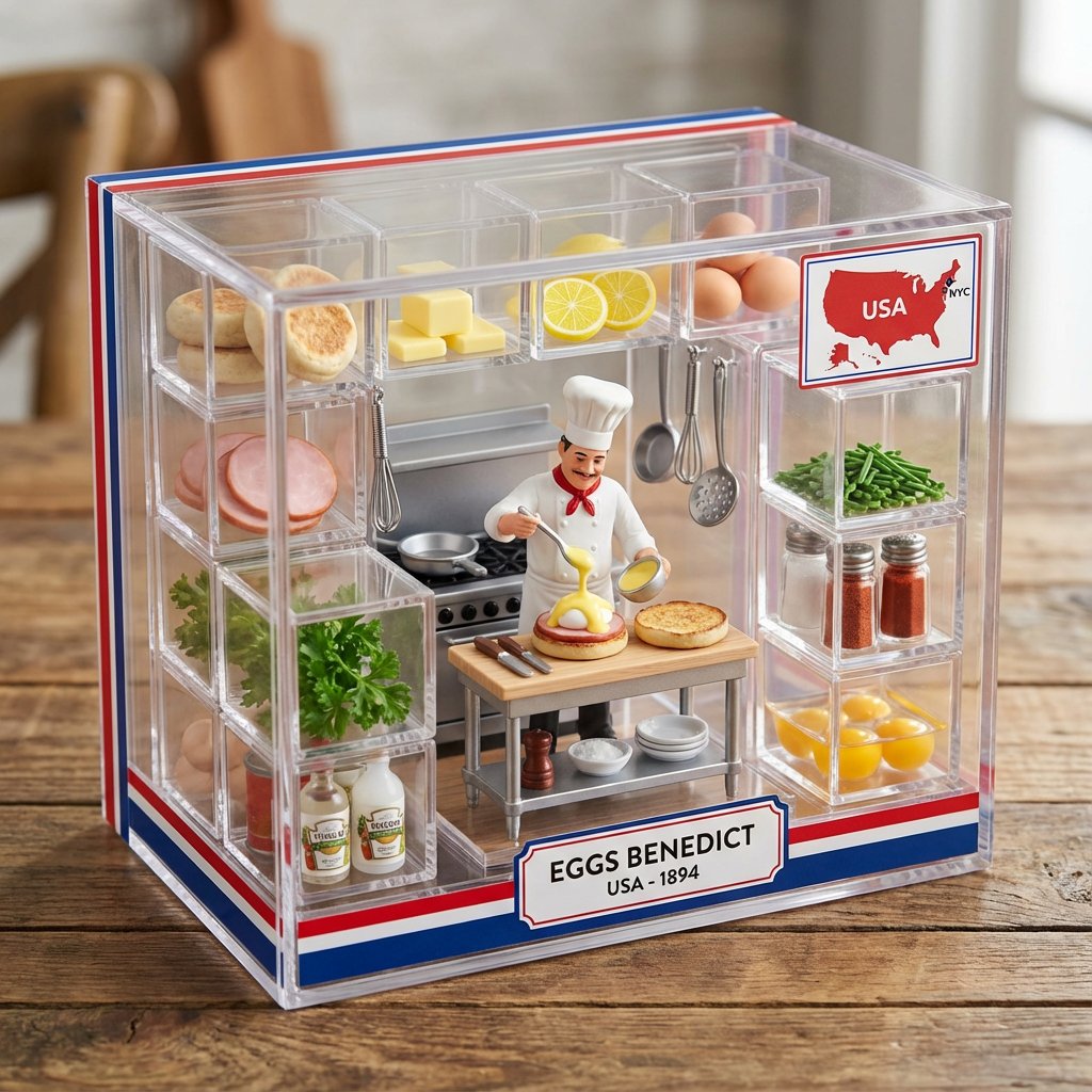 Nano Banana Pro: Miniature Kitchen Scene of Eggs Benedict؛ محتوای مرتبط هوش مصنوعی در Axeto