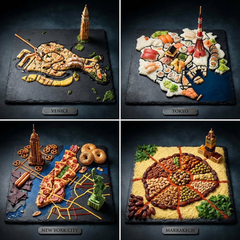 Random City Food Art Grid؛ محتوای مرتبط هوش مصنوعی در Axeto
